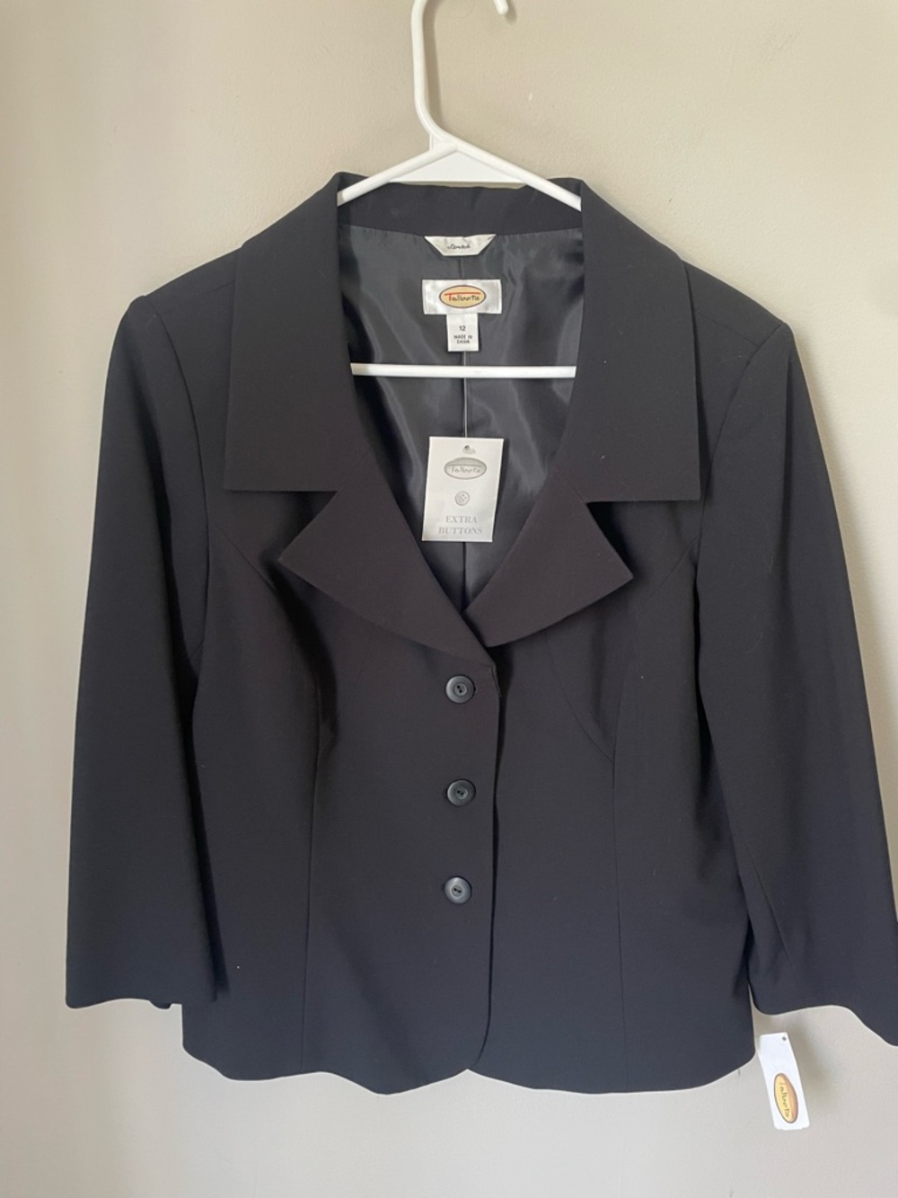 Talbots Black Three-Button Notch Lapel Blazer Vintage Y2K NWT